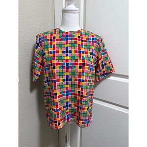 Colorful geometric Vintage 90s blouse size Small